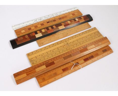 Collections or rulers, to include Native Timbers of New Zealand, Cary London K M Papworth, a specimen wood example, The Times