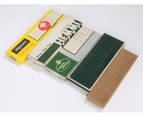Slide rules, to include Aristo, Hemmi, Unique, Castell and Faber Castell, (5)