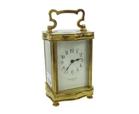 French carriage clock timepiece, the dial inscribed Elkington & Co. Limited, Paris, within a Doucine brass case, 6.25" high; 
