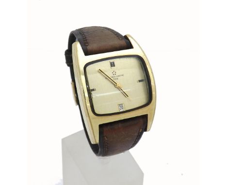 Eterna-Matic 2002 curved gold plated gentleman's wristwatch, ref. 633.2016.25, the gilded dial with date aperture and sweep c