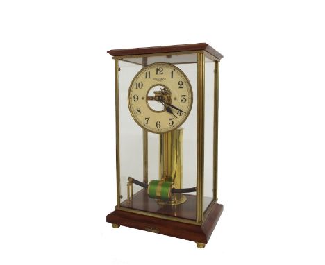 Bulle mahogany four glass electric mantel clock, the 5" cream dial enclosing a skeletonised centre supported on a cylindrical