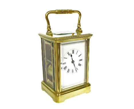 French repeater carriage clock striking on a gong, the back plate bearing the Richard et Cie maker's trademark logo, within a