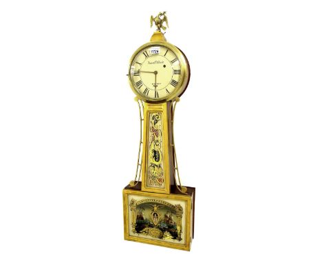 American mahogany banjo wall clock, the 7" cream dial signed Aaron Willard, Boston, within a drumhead surround over a painted