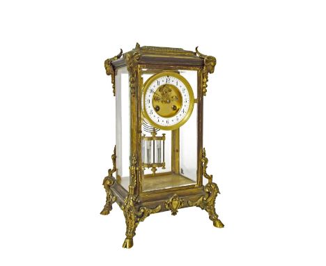 French ornate gilt metal four glass two train mantel clock, the S. Marti movement striking on a gong, the 3.75" white chapter