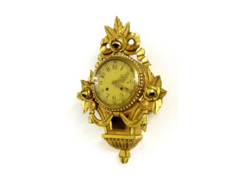 Reproduction giltwood two train cartel wall clock,  21" high