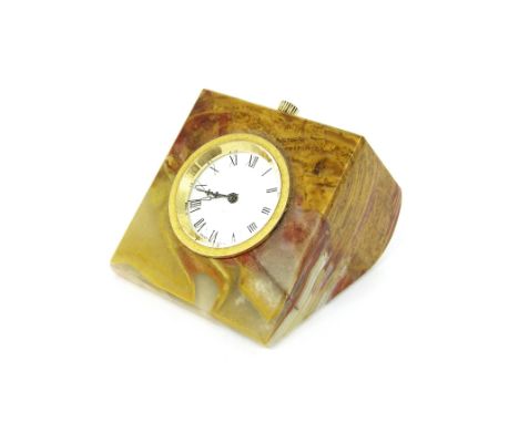 Small coloured marble wedge-shaped clock timepiece, 2" high