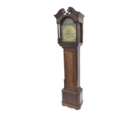 Oak eight day longcase clock, the 13" brass arched dial signed Barber, Winster to the chapter ring enclosing a subsidiary sec