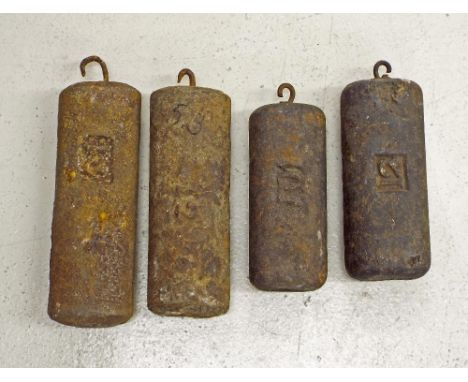 Four flat iron longcase clock weights (4)