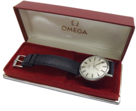Omega Geneve automatic stainless steel gentleman's wristwatch, circa 1969, ref. 165.070, the silvered dial with baton markers