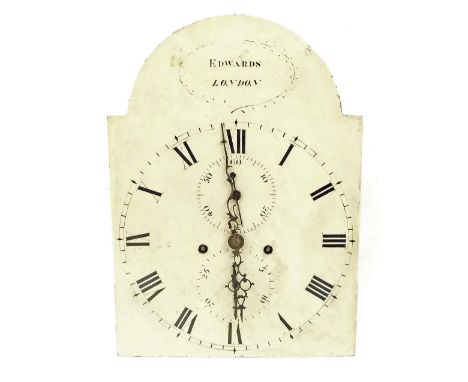 Eight day longcase clock movement, the 12" painted arched dial signed Edwards, London to the arch over subsidiary seconds and