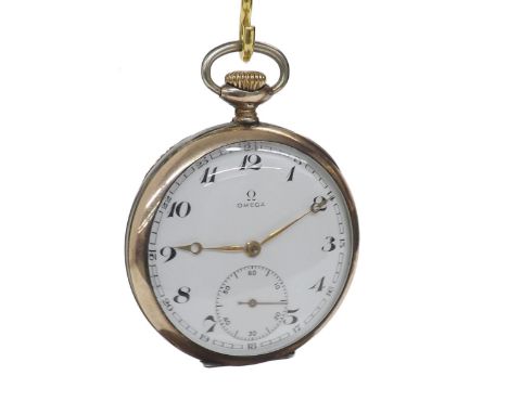Omega white metal (0.800) lever pocket watch, 15 jewel movement, no. 9250260, the dial with Arabic numerals, twenty-four hour