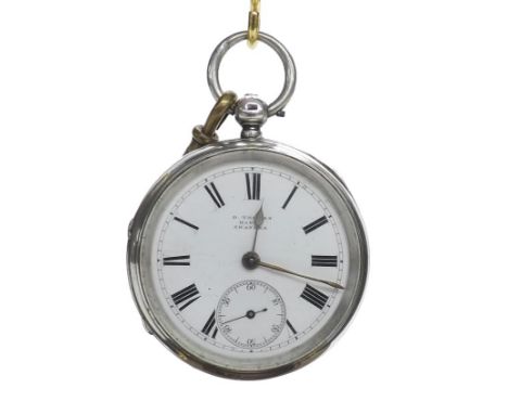 Silver lever pocket watch, London 1888, the fusee movement signed D. Thomas, Hafod, Swansea, no. 16003, signed dial with Roma