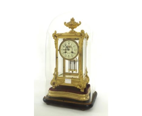 Good decorative French ormolu four glass two train mantel clock, the S. Marti movement striking on a gong, the 3.75" circular