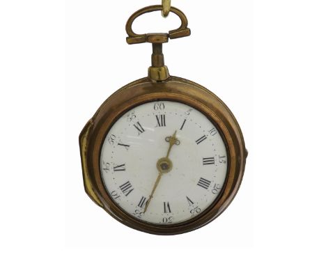 Mid 18th century English gilt metal fusee verge pair cased pocket watch, signed Thos Utting, London, no. 657, with pierced en