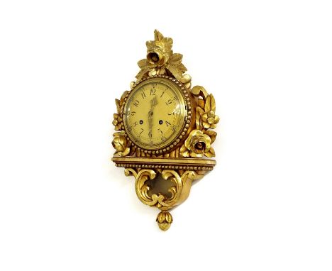 Reproduction giltwood two train cartel clock, 21" high