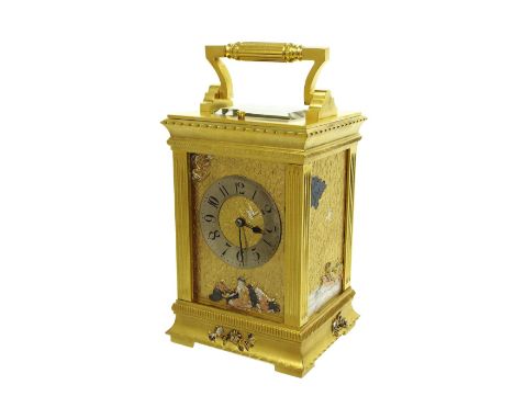 Fine French repeater carriage clock in the Japanese aesthetic taste, the movement striking on a gong and bearing the E.G. Lam