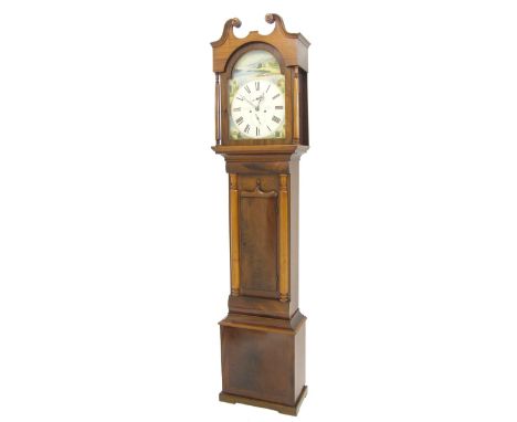 Scottish mahogany eight day longcase clock, the 13" painted arched dial (re-painted), signed Alexander Gray, Aberdeen to the 