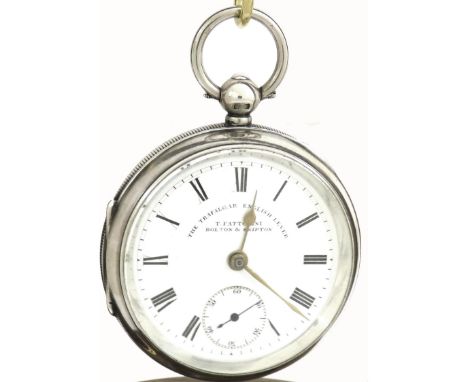 Silver lever pocket watch, Chester 1909, signed T. Fattorini, Bolton & Skipton, no. 848434, original signed dial with Roman n