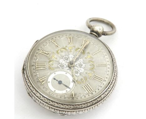 Silver fusee lever pocket watch, London 1872, unsigned movement with compensated balance and regulator to the engraved cock, 