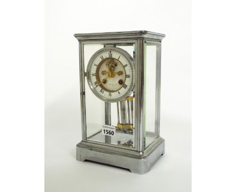 French chrome four glass two train mantel clock, the S. Marti movement striking on a bell and stamped Maple & Co, Paris, the 