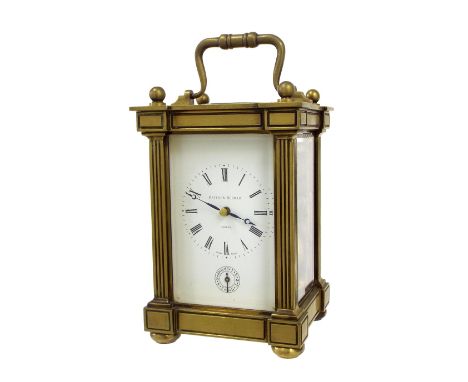 Large carriage clock with alarm striking on a gong, the principal dial signed Matthew Norman, London above a subsidiary secon