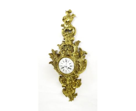 French gilt metal two train cartel wall clock, the Vincenti movement with outside countwheel striking on a bell, the 5.25" co