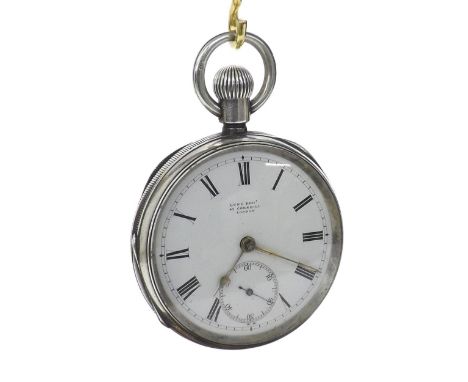 Rare Lund Bros 'Patent' silver fusee lever pocket watch with detachable key, London 1889, signed Lund Bros, 49 Cornhill, Lond