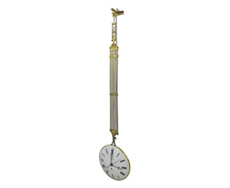 Good French double-sided gridiron pendulum wall clock, the 10" convex white dials each signed Dauphin, A Chalon S/S, 46.5" hi
