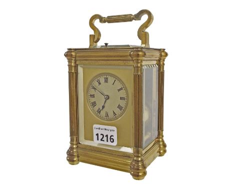 Large carriage clock striking on a gong, the movement back plate bearing the trademark logo of Richard & Co, the 2.25" circul
