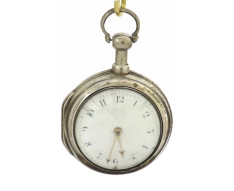 18th century English silver pair cased verge pocket watch, London 1763, the fusee movement signed Geo King, London, no. 129, 