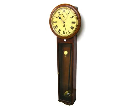 Composite mahogany 12" wall clock, with large subsidiary seconds dial and deadbeat escapement movement within a turned surrou