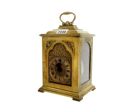 Small mid 20th century brass bracket timepiece, the movement inscribed Rotherham, no. 15949, the 3" arched dial within a step