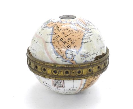 Interesting antique French enamel globe clock case, with trademark for Antoine Redier, 3.5" diameter (at fault) Antoine Redie