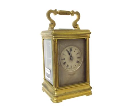 French carriage clock striking on gong, the 2" circular dial within a silvered mask signed West & Son, Dublin, within a gorge