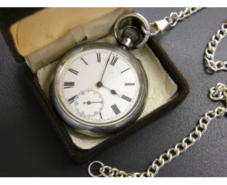 Swiss silver (0.935) lever pocket watch, frosted half plate movement, the dial with Roman numerals and subsidiary seconds, in