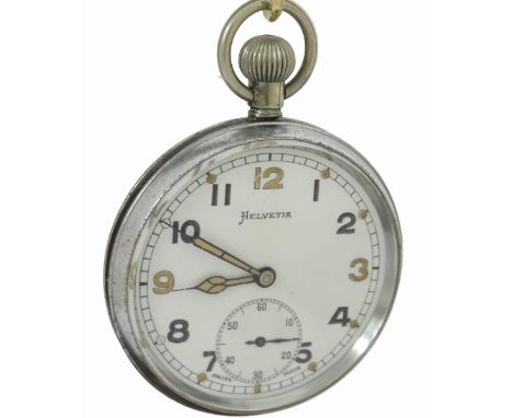 Helvetia Military issue nickel cased lever pocket watch, signed 32A movement branded General Watch Co, Switzerland, the dial 