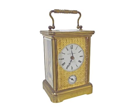 Carriage clock with alarm striking on a bell, the 1.75" principal dial signed Matthew Norman, London above a subsidiary alarm