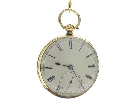 Mid 19th century 18ct lever pocket watch, hallmarks for Chester 1858, the three-quarter plate fusee movement signed Henry W. 