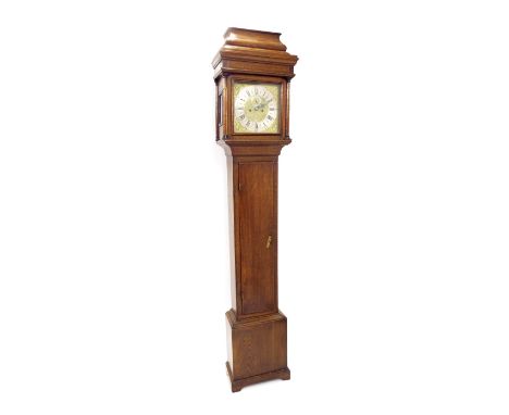 Oak eight day longcase clock, the 12" square brass dial signed Samuel Becket, Dover on the silvered chapter ring enclosing a 