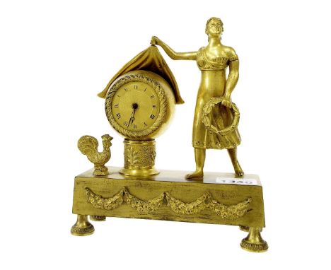 Small French ormolu mantel clock timepiece, the English watch movement signed William Thomson, London, no. 1293, the 1.5" gil