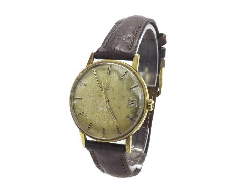 Omega automatic gold plated and stainless steel gentleman's wristwatch, circa 1963, ref. 162002, tarnished silvered dial with