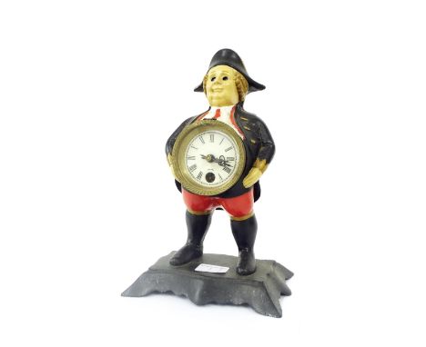 Reproduction painted metal novelty clock timepiece, modelled as an Admiral with moving eyes, 10" high