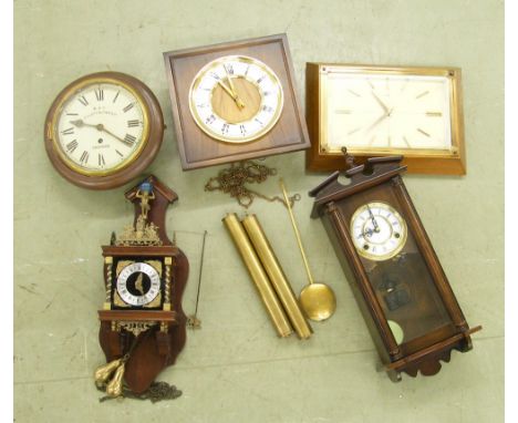 Single fusee 8" wall dial clock signed M.R.C.Cillett. Bland & Co., Croydon, within a turned surround (missing back box); toge