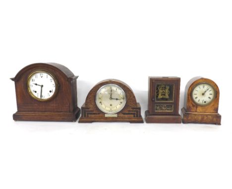 Art Deco oak cased three train mantel clock playing two tunes on eight rods with platform escapement, the 5.5" silvered dial 