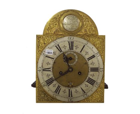 Scottish eight day longcase clock movement, the 12" brass arched dial signed Hugh Barclay, Edinburgh to a silvered boss to th