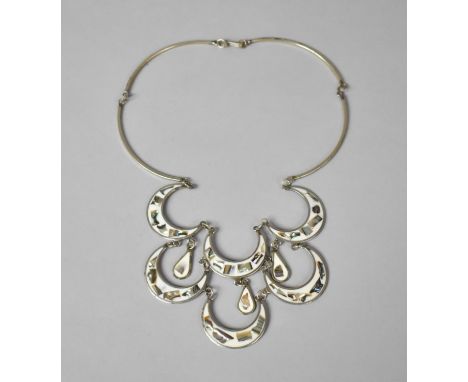 A Mexican Alpaca Silver Necklace with White Enamel and Abalone Shell 
