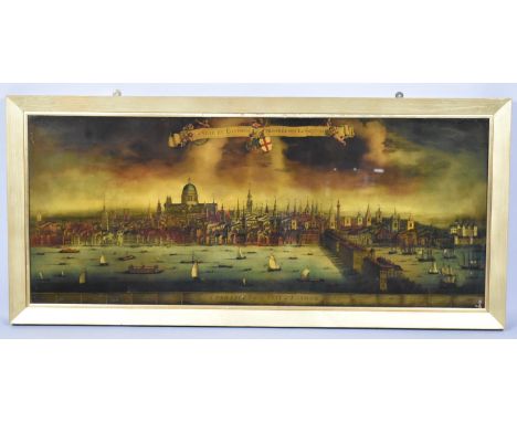 A Gilt Framed Reverse Glass Print, A Prospect of the City of London After Johannes Kip, 126x56cm 