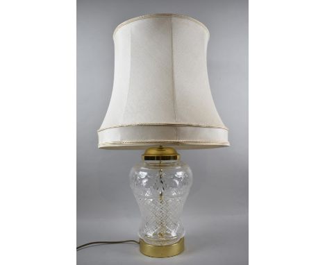 A Large Brass and Glass Vase Shaped Table Lamp, Complete with Shade, Overall Height 80cm 