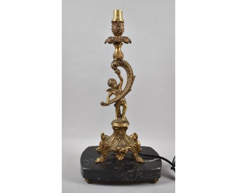 A French Gilt Metal and Marble Figural Table Lamp, 45cm high 