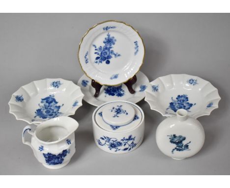 A Collection of Royal Copenhagen Blue and White Porcelain to Include Bowls, Cream Jug, Flask, Circular Lidded Box 